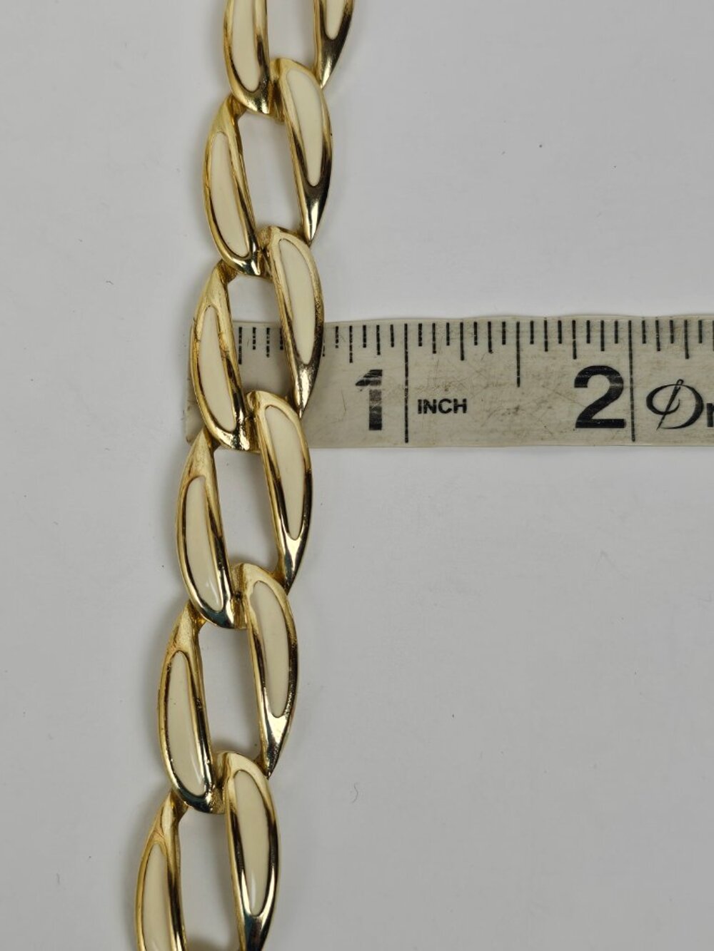 Vintage Cream White Enamel Gold Tone Bracelet Oval Open Chain Link‎ MCM 1960s - Picture 7 of 11